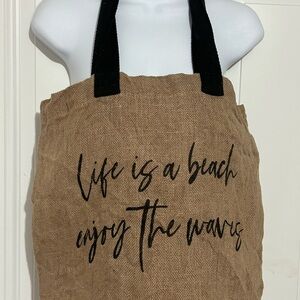 Charlie Paige Tan and Black Tote Bag with Cursive Text